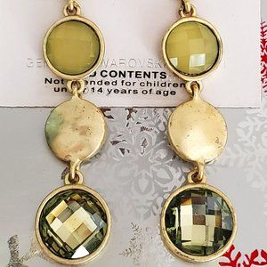 ECLAT Green and Gold Made with Swarovski Crystal Dangle Pierced Earrings